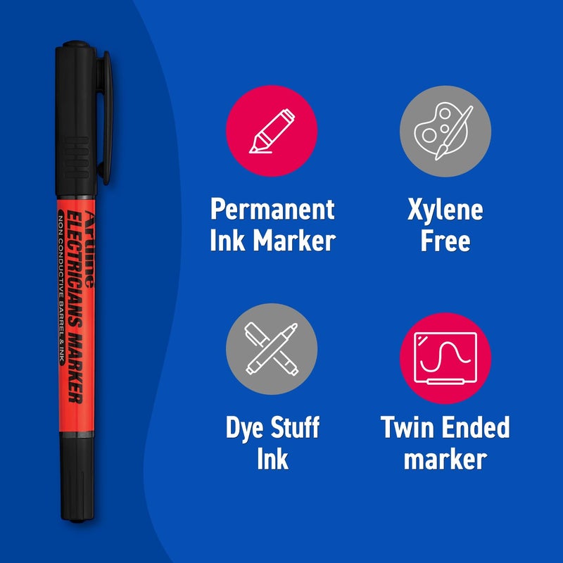 Artline Electricians Markers | Twin-Nib | Professional Series | Non-Conductive Ink & Barrel | EKPR-ELFT | 0.4mm Fine/1.0 Bullet Tips | Pack of 12 | Black - Image 3